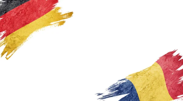 Bandiere della Germania e della Romania su sfondo bianco — Foto Stock